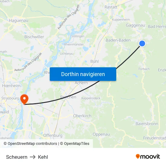 Scheuern to Kehl map