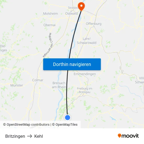 Britzingen to Kehl map
