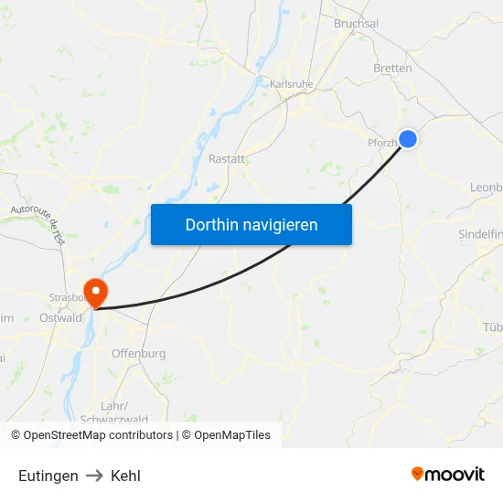 Eutingen to Kehl map