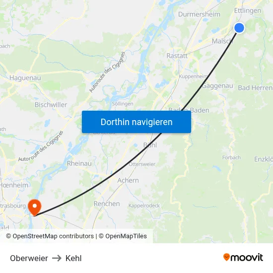 Oberweier to Kehl map
