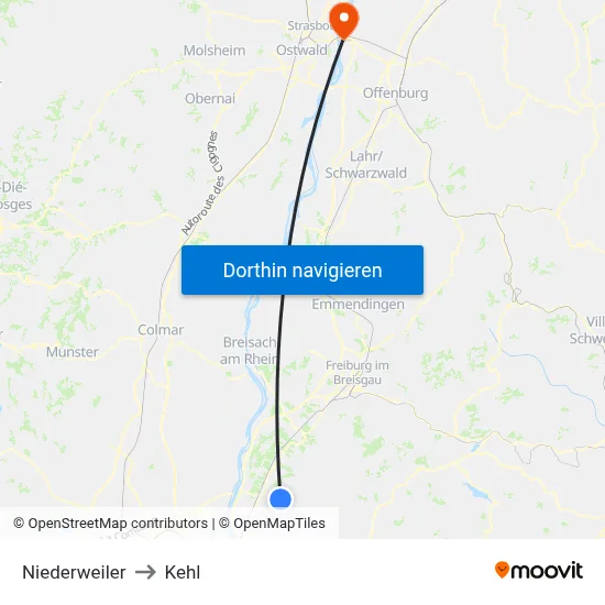 Niederweiler to Kehl map