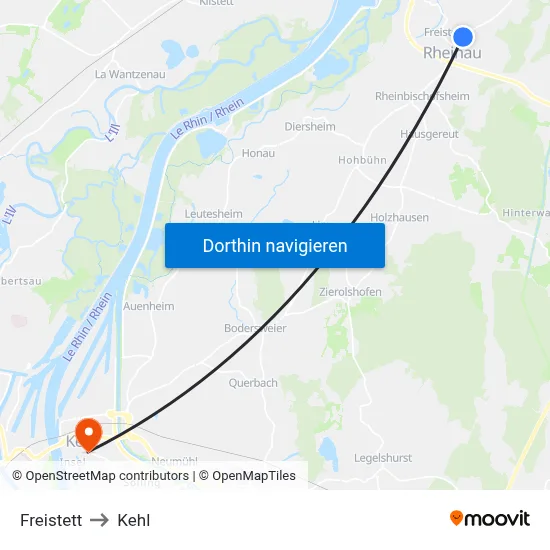 Freistett to Kehl map