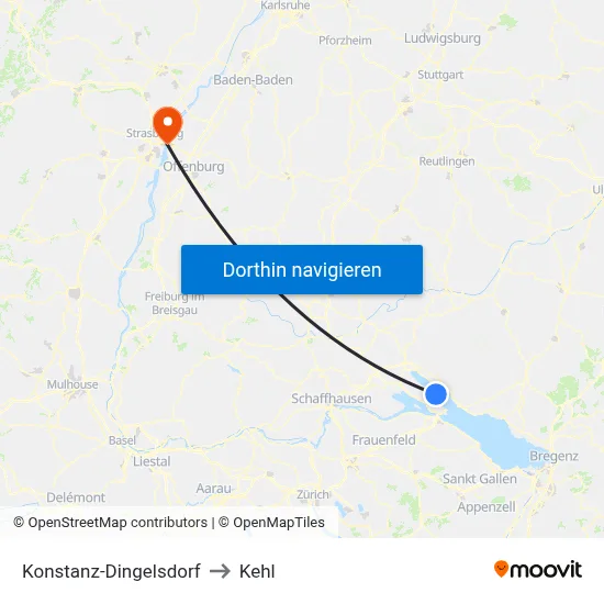 Konstanz-Dingelsdorf to Kehl map