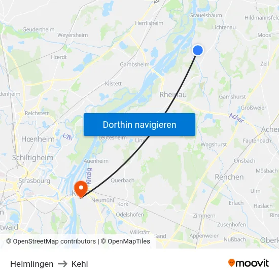 Helmlingen to Kehl map