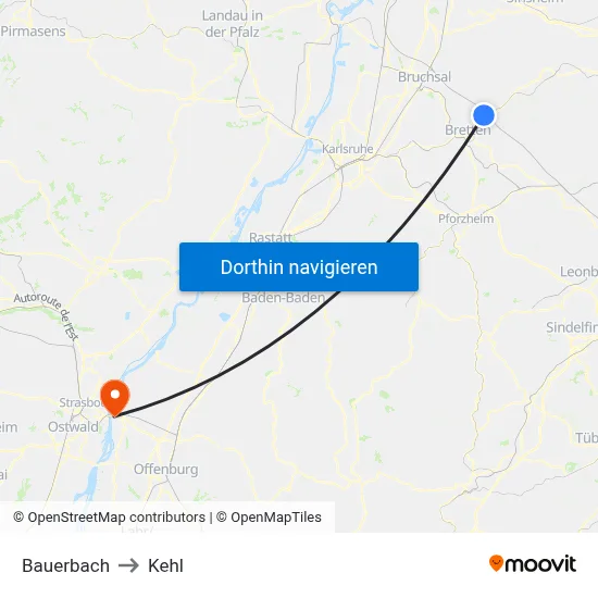 Bauerbach to Kehl map