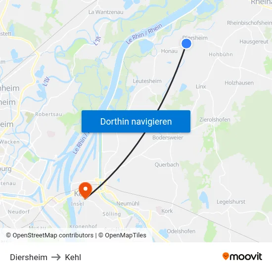 Diersheim to Kehl map