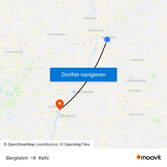 Bergheim to Kehl map
