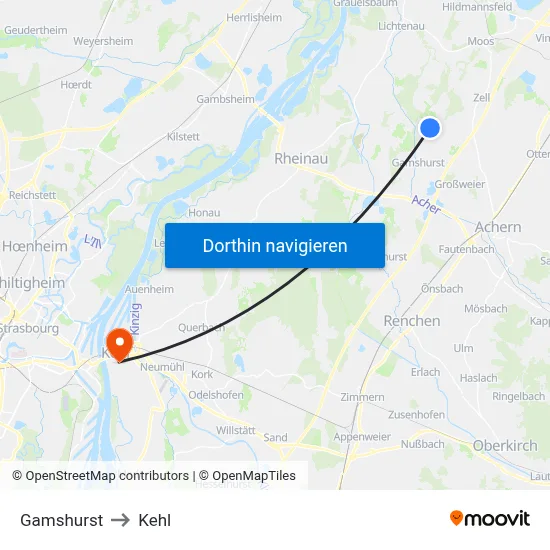 Gamshurst to Kehl map