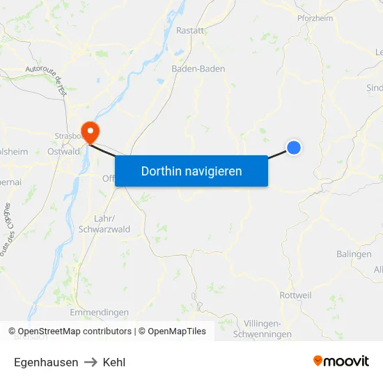 Egenhausen to Kehl map