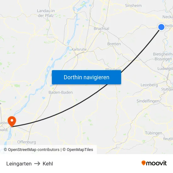 Leingarten to Kehl map