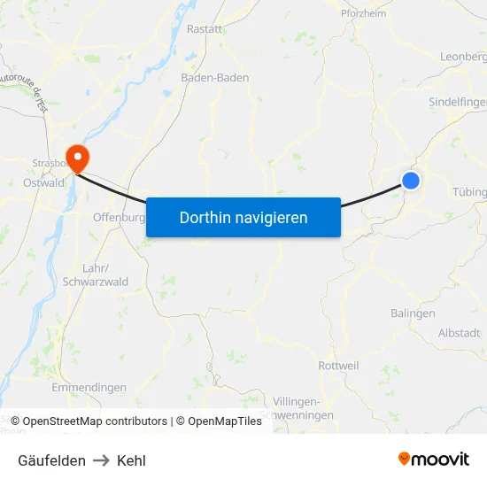 Gäufelden to Kehl map
