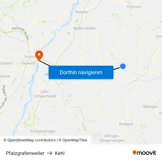 Pfalzgrafenweiler to Kehl map