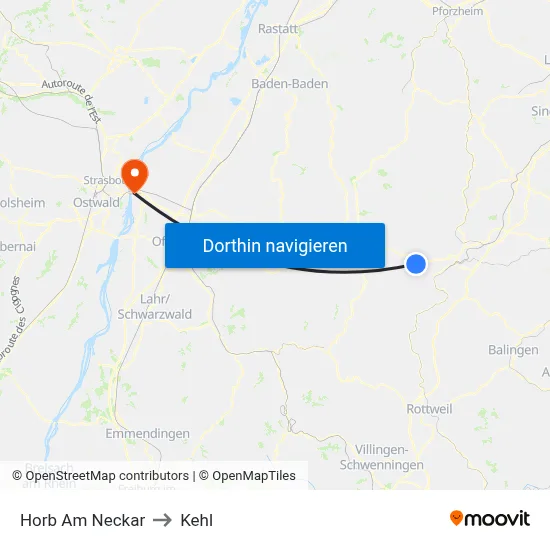 Horb Am Neckar to Kehl map