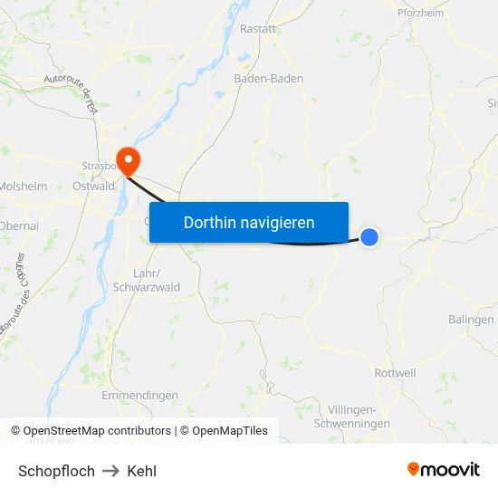 Schopfloch to Kehl map