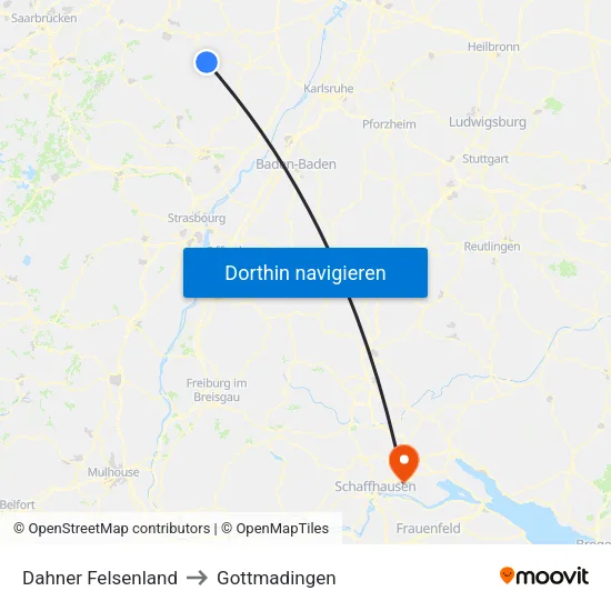 Dahner Felsenland to Gottmadingen map