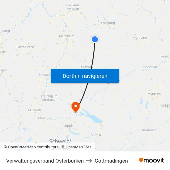 Verwaltungsverband Osterburken to Gottmadingen map
