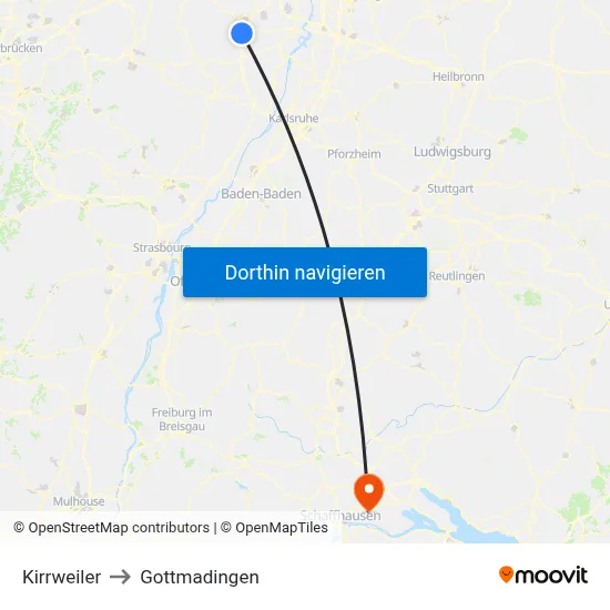 Kirrweiler to Gottmadingen map