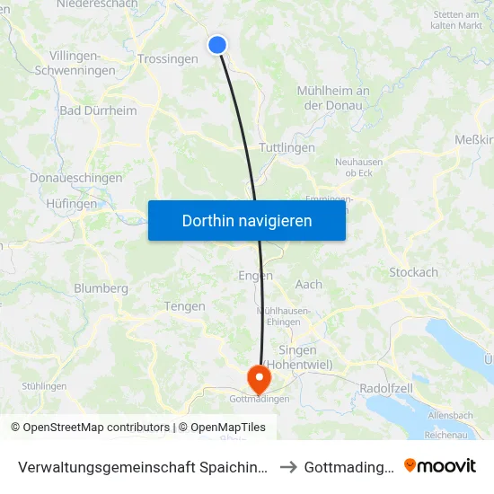 Verwaltungsgemeinschaft Spaichingen to Gottmadingen map