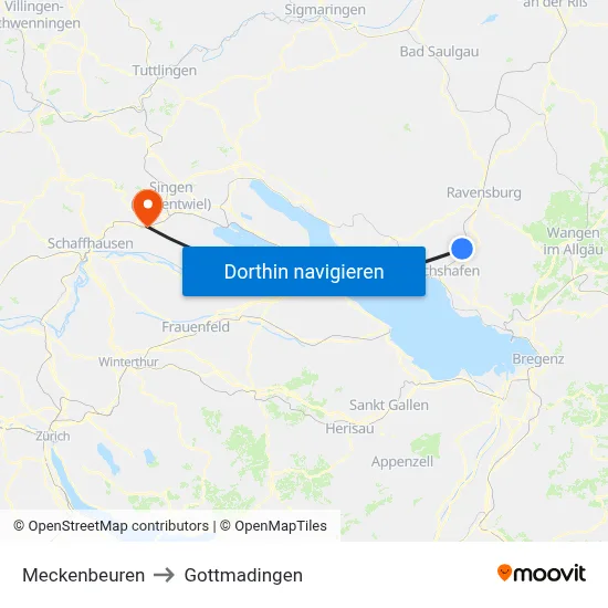 Meckenbeuren to Gottmadingen map
