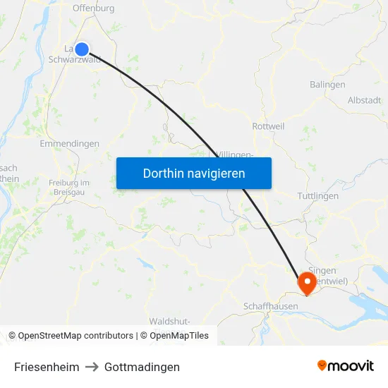 Friesenheim to Gottmadingen map