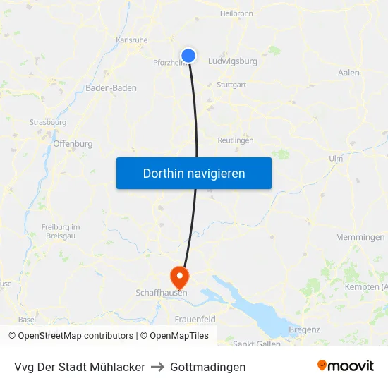Vvg Der Stadt Mühlacker to Gottmadingen map
