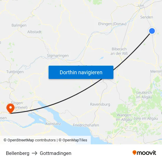 Bellenberg to Gottmadingen map