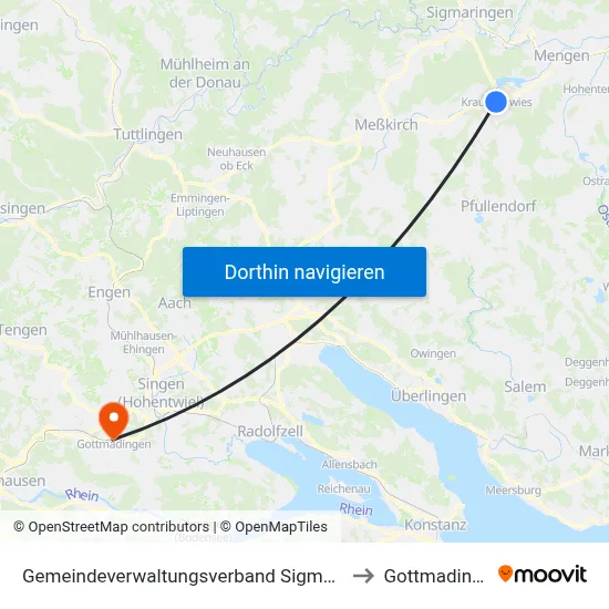 Gemeindeverwaltungsverband Sigmaringen to Gottmadingen map
