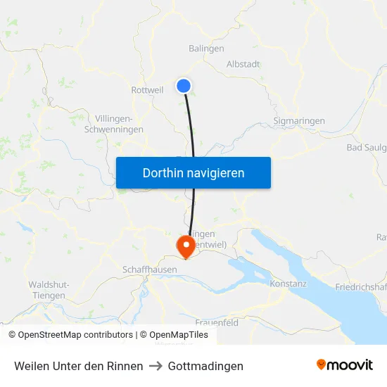 Weilen Unter den Rinnen to Gottmadingen map