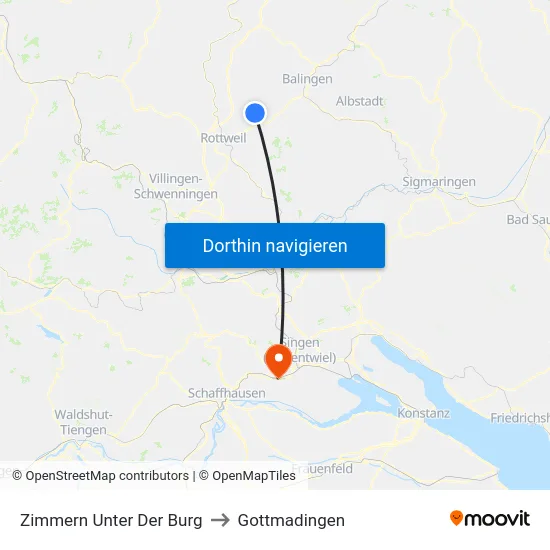 Zimmern Unter Der Burg to Gottmadingen map