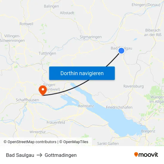 Bad Saulgau to Gottmadingen map