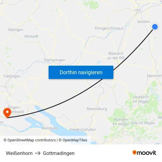 Weißenhorn to Gottmadingen map