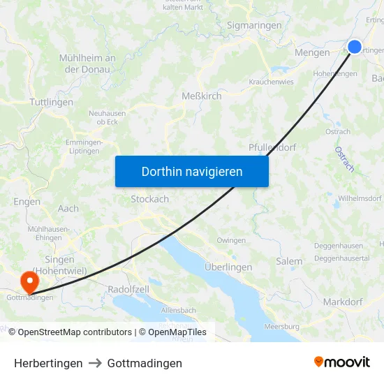 Herbertingen to Gottmadingen map