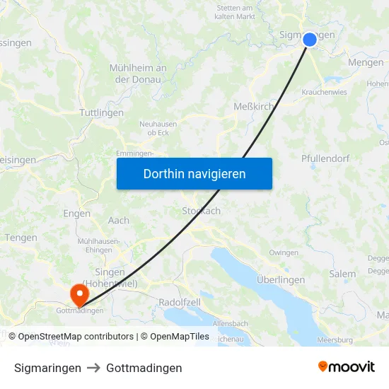 Sigmaringen to Gottmadingen map