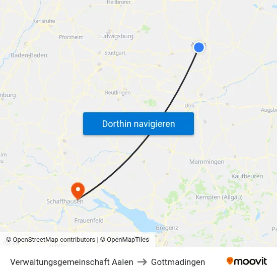 Verwaltungsgemeinschaft Aalen to Gottmadingen map