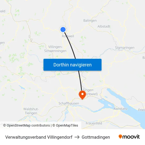 Verwaltungsverband Villingendorf to Gottmadingen map