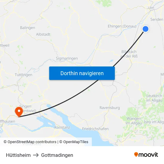 Hüttisheim to Gottmadingen map