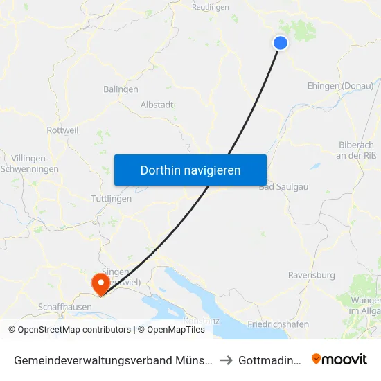 Gemeindeverwaltungsverband Münsingen to Gottmadingen map