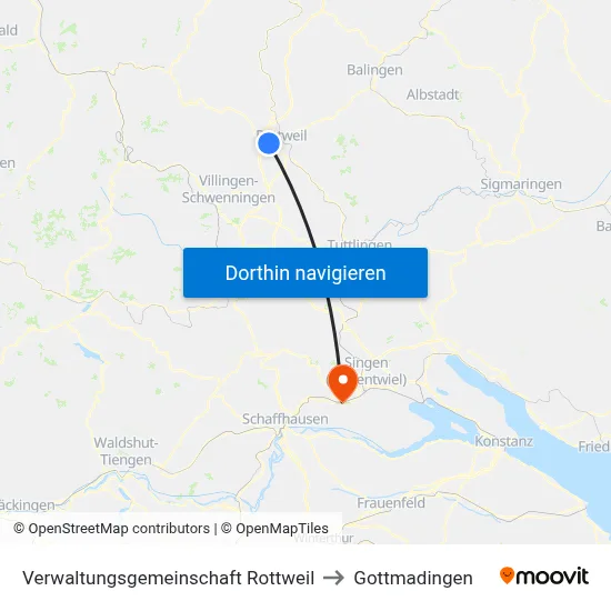 Verwaltungsgemeinschaft Rottweil to Gottmadingen map