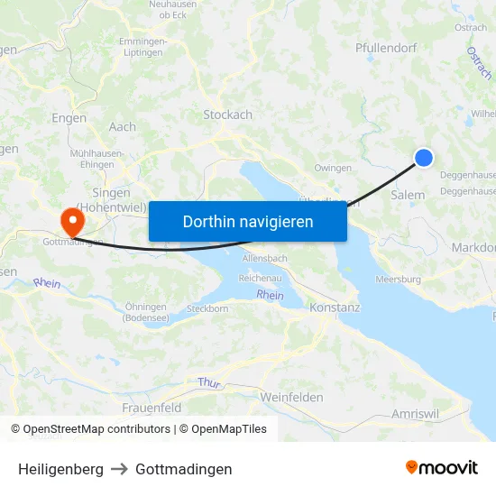 Heiligenberg to Gottmadingen map