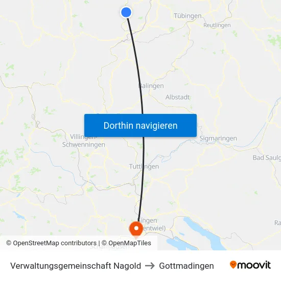 Verwaltungsgemeinschaft Nagold to Gottmadingen map