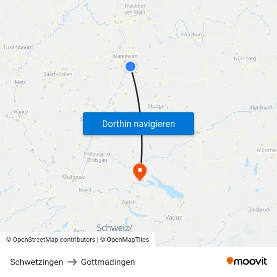 Schwetzingen to Gottmadingen map