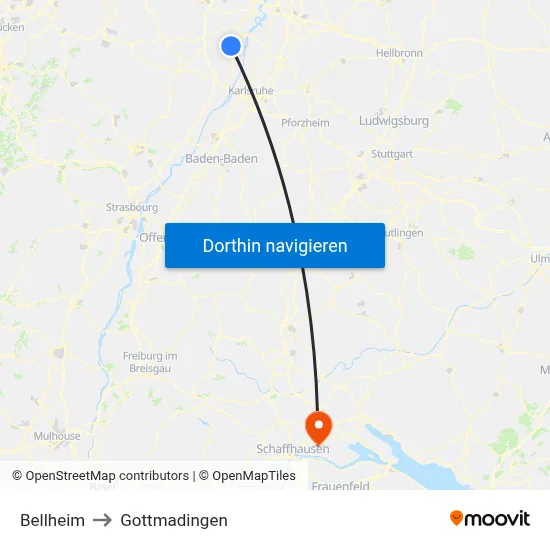 Bellheim to Gottmadingen map