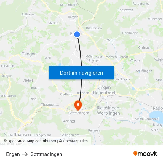Engen to Gottmadingen map
