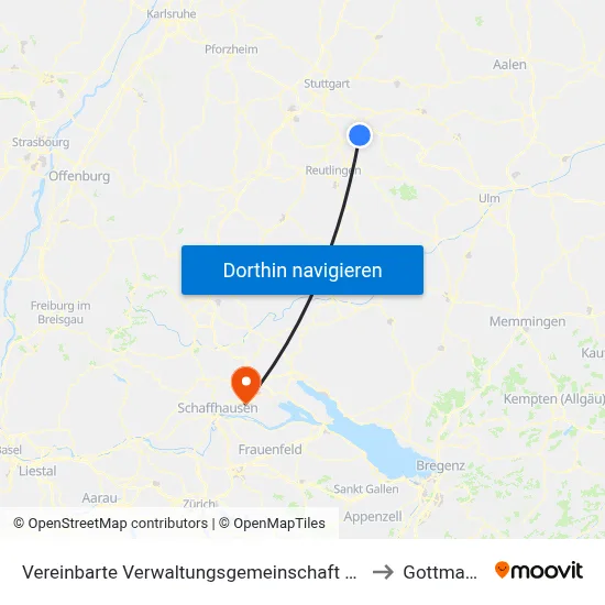 Vereinbarte Verwaltungsgemeinschaft Der Stadt Nürtingen to Gottmadingen map