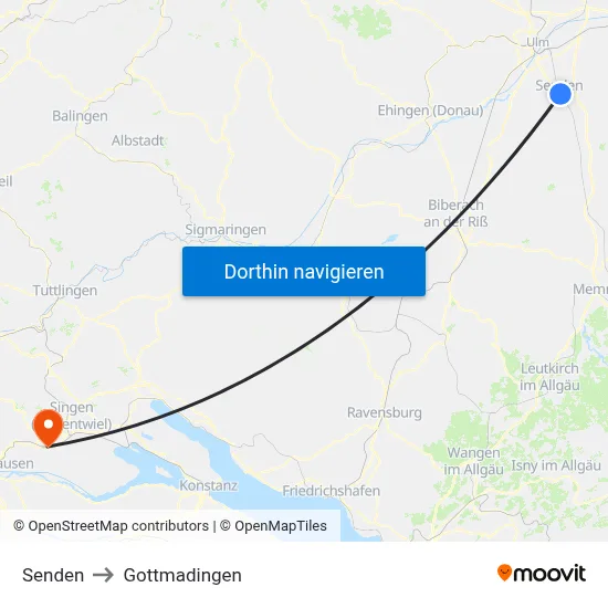 Senden to Gottmadingen map