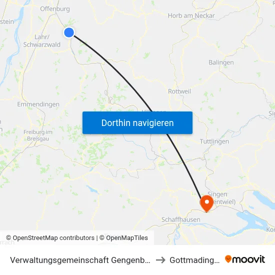 Verwaltungsgemeinschaft Gengenbach to Gottmadingen map