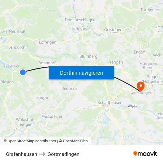 Grafenhausen to Gottmadingen map