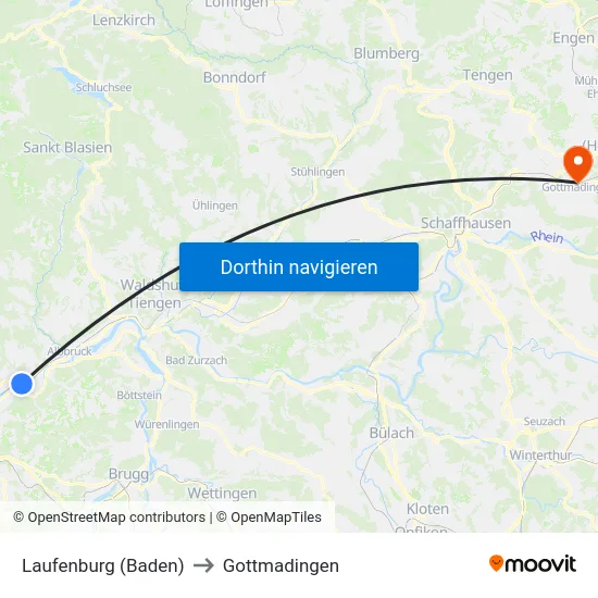 Laufenburg (Baden) to Gottmadingen map