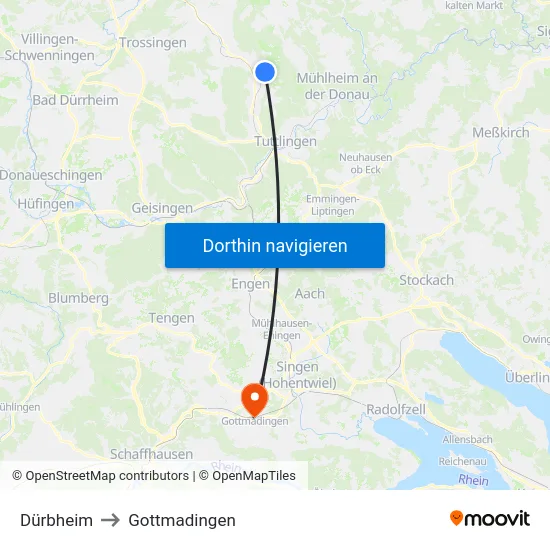 Dürbheim to Gottmadingen map