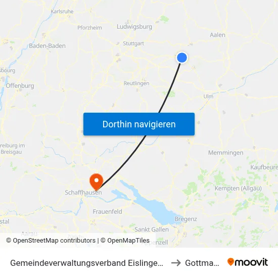 Gemeindeverwaltungsverband Eislingen-Ottenbach-Salach to Gottmadingen map